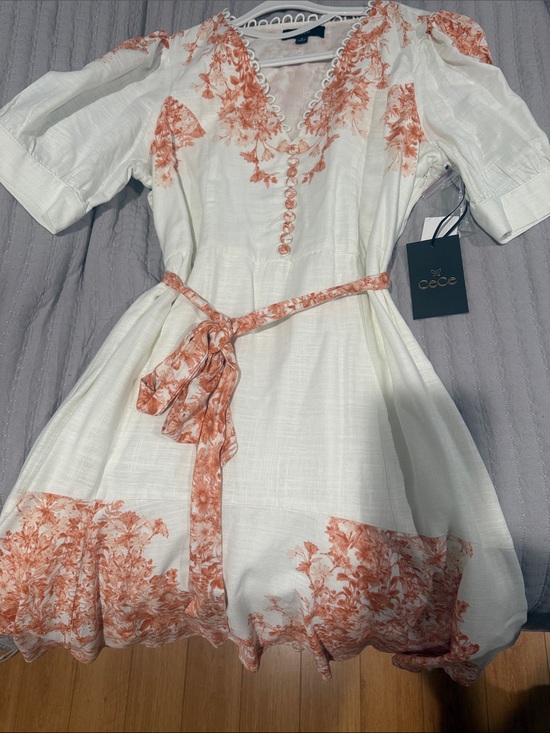 CeCe Dresses & Skirts - CeCe White Dress with Coral Floral Accents